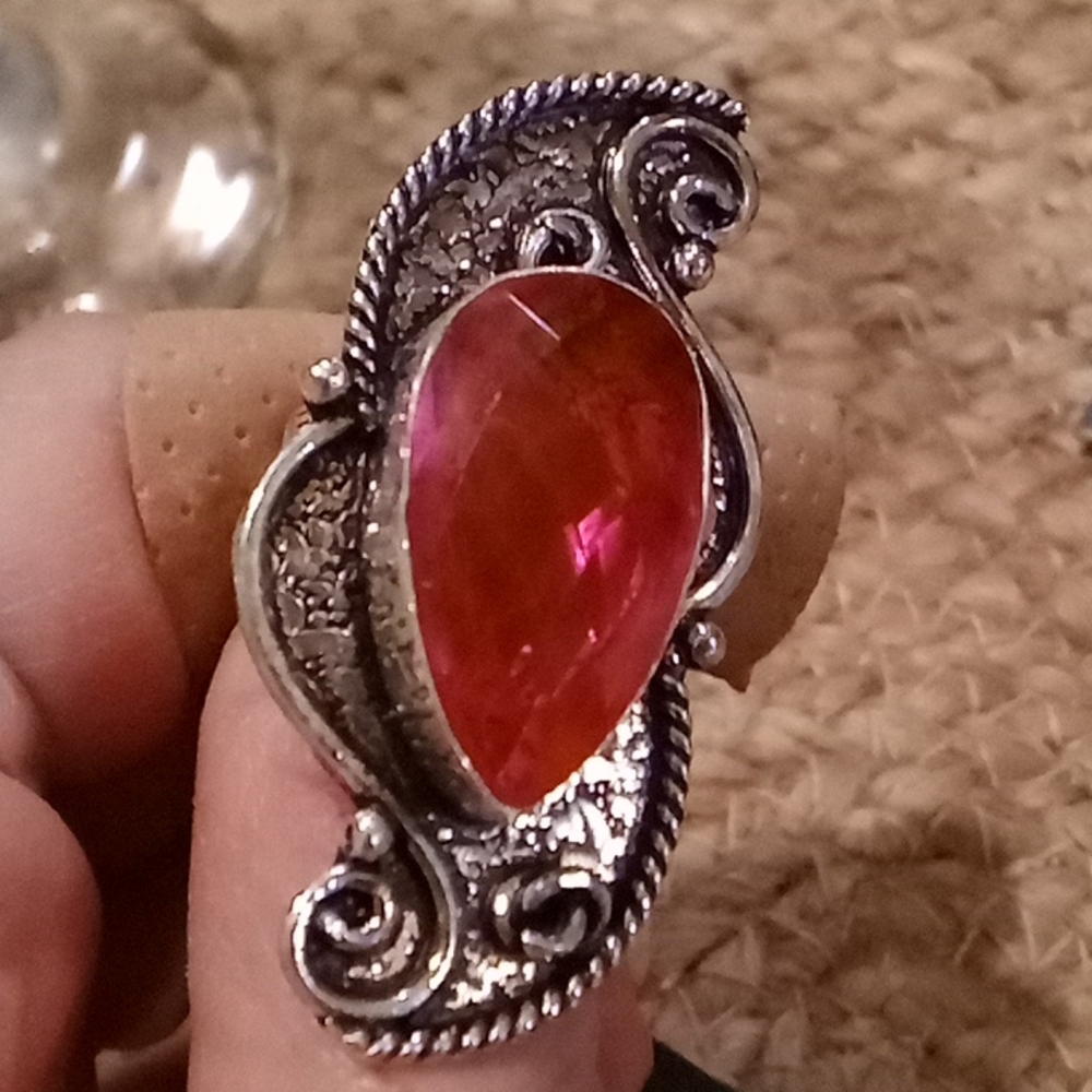 Tibetan silver pink quartz ring